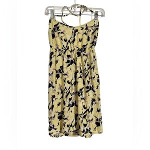 Roxy Yellow Babydoll Mini Patterned Halter Dress